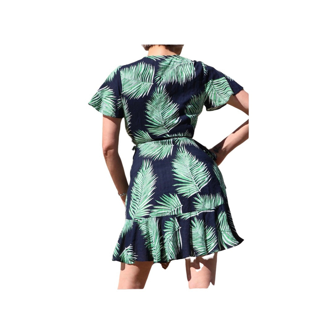 Palm Breeze Mini Wrap Dress